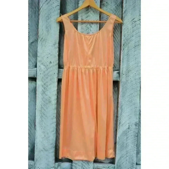 Women's Summer‎ M Peach Dress Circular Ruffle Collar Sheer Slip Two Piece - Picture 4 of 4
